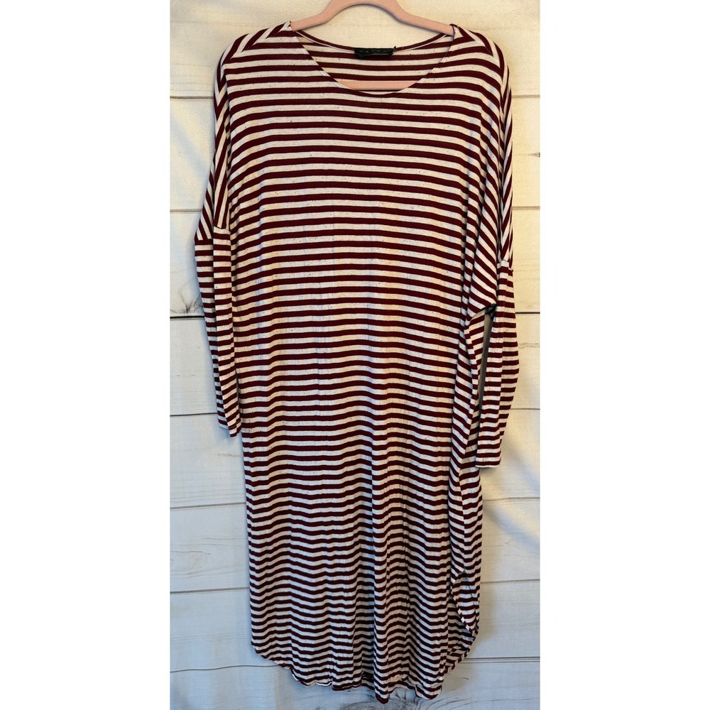 HATCH Burgundy Striped Long Sleeve Oversized Midi Dress One Size OS Maternity